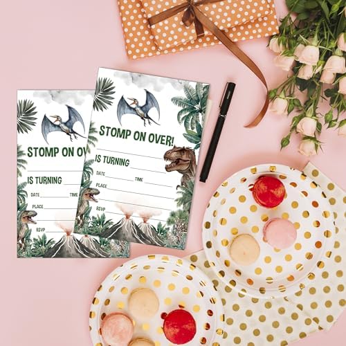 SIXEIGHT Dinosaur Birthday Invitations 20 Pack with Envelopes