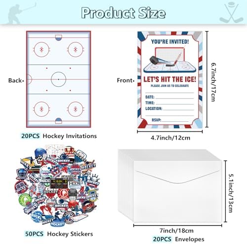 20Pcs Hockey Invitations with Envelopes Stickers