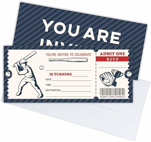 20 Baseball Birthday Invites With Envelopes