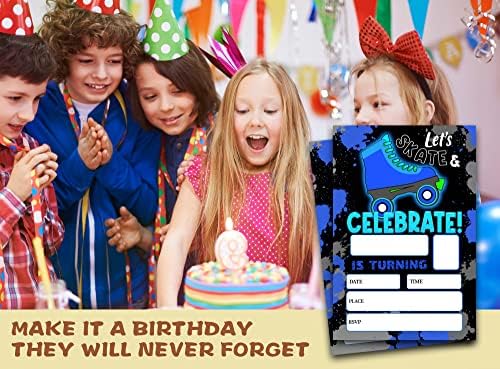 ONDTON Blue Roller Skating Birthday Invitations With Envelopes 20 Pack