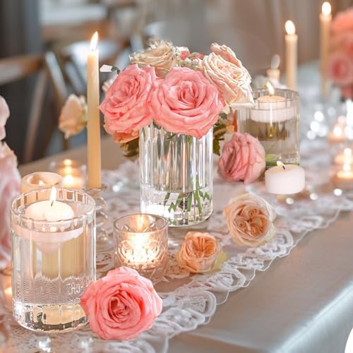 ComSaf Clear Ribbed Glass Vases Pack of 12