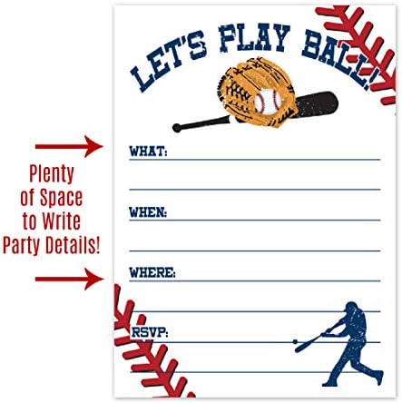 Baseball Birthday Invites 20 Count with Envelopes