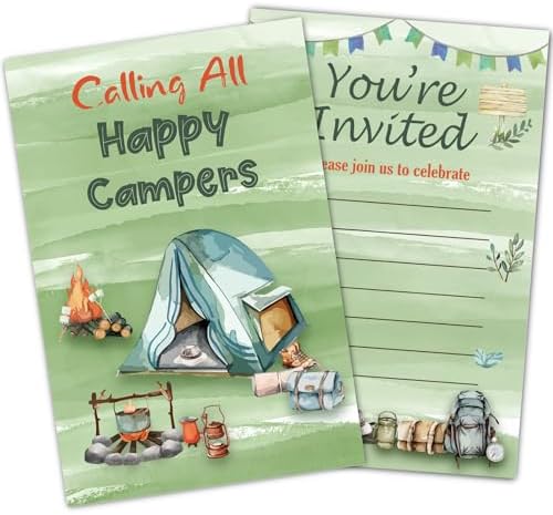 Camping Birthday Invites with Envelopes 30PCS Double Sided