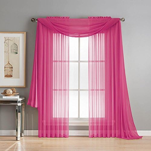3 Piece Sheer Panel and Scarf Curtain Combo Set Hot Pink
