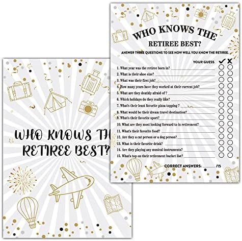 Retirement Party Game Cards with Gold Foil Design - 30 Cards