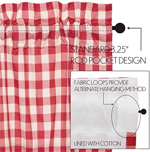 VHC Brands Farmhouse Red Buffalo Check Curtains Panel Pair