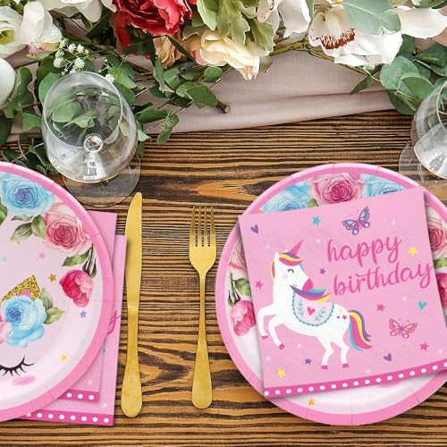 Unicorn Birthday Pink Napkins - Pack Of 16