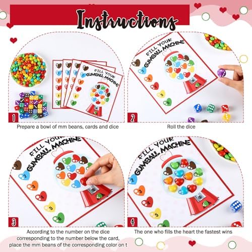 Wettarn Valentines Day Game Set with 30 Cards and Dice