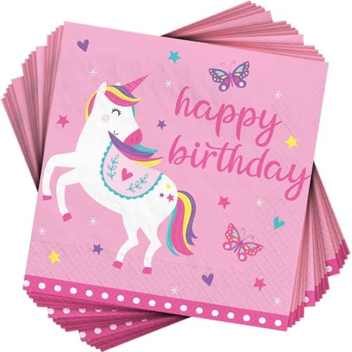 Unicorn Birthday Pink Napkins - Pack Of 16