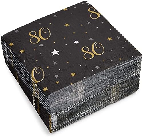 Sparkle and Bash 80th Birthday Napkins Black Gold