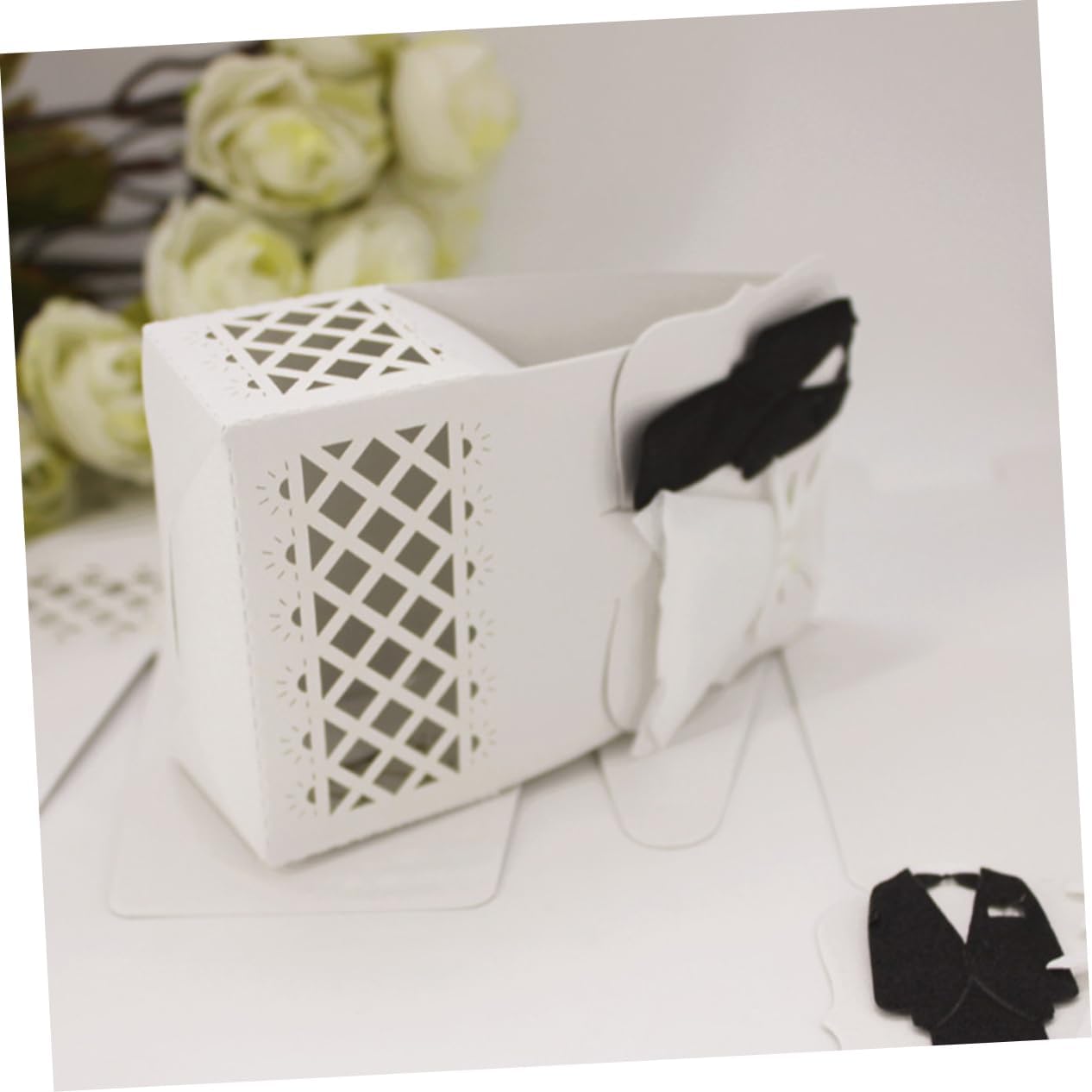 Cabilock 12pcs Hollow Wedding Favor Boxes with Bride Groom Tuxedo Dress Design