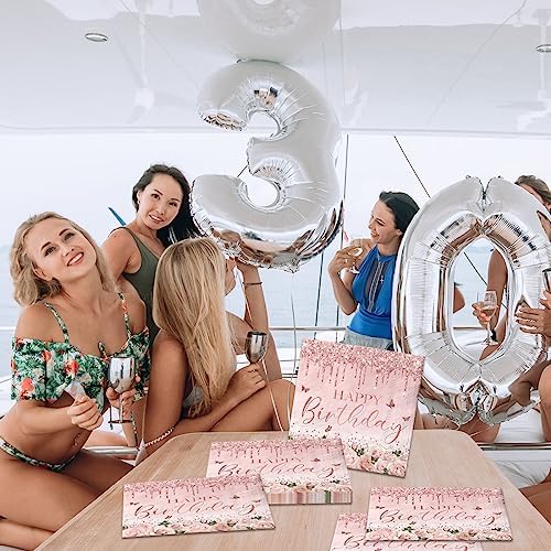 Pink Rose Gold Party Napkins 40Pcs Disposable Birthday Decor