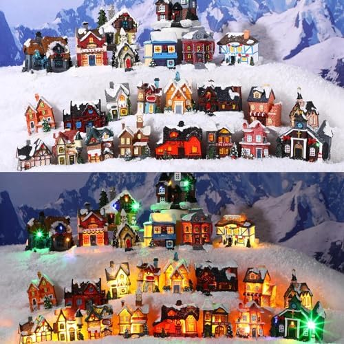 Kajaia 24 Piece Christmas Village Houses Set with LED Lights