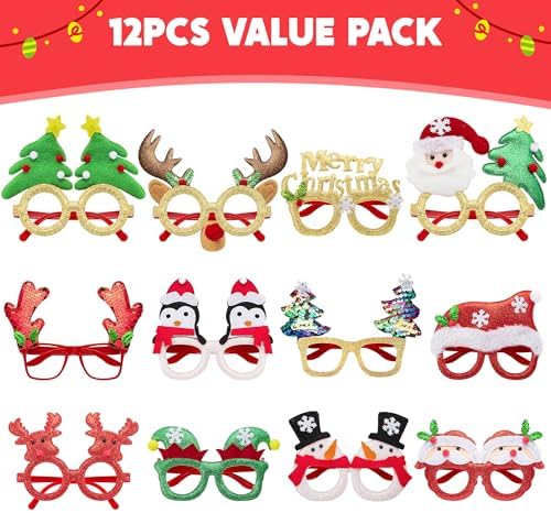 JOYIN 12 Pcs Glitter Christmas Party Glasses Frames