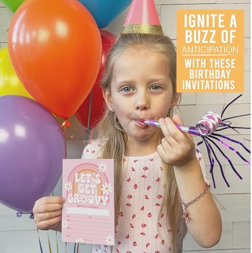 Hadley Designs Retro Groovy Girl Birthday Invitations 15-Pack