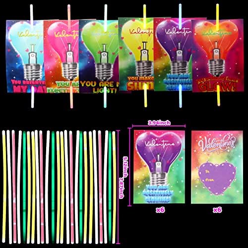32 Pack Neon Valentines Day Gift Cards with Glow Sticks