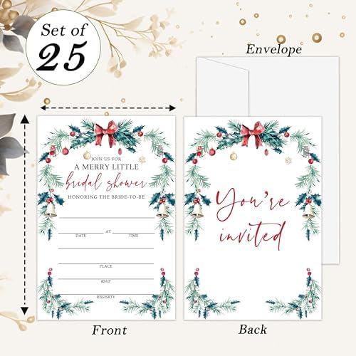 OXRUN Bridal Shower Invites 25 Winter Holiday Cards with Envelopes