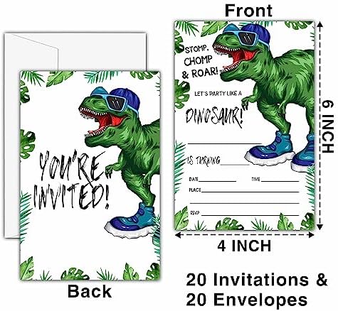 Dinosaur Birthday Invitations with Envelopes 20 Pack T-Rex Style Party Cards