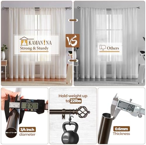 KAMANINA Bronze Curtain Rod 32-58 Inch Adjustable Single Rod