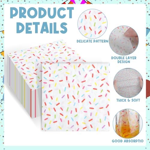 Crtiin 150 Pcs White Donut Sprinkles Napkins 2 Ply