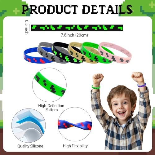 Pixel Theme Party Favors 24 PCS Silicone Bracelets