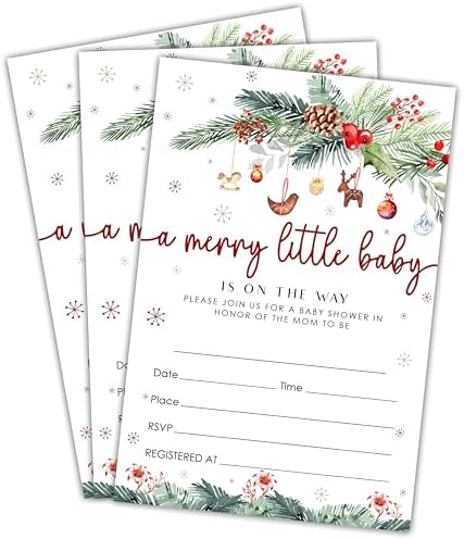 NYCTUG Merry Little Baby Shower Invites - 25 Winter Christmas Baby Invitations With Envelopes