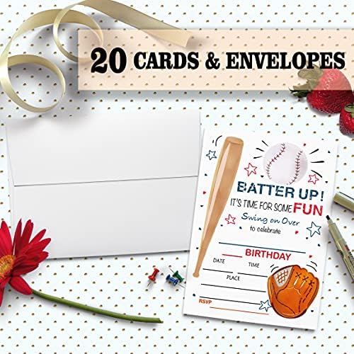 Baseball Birthday Party Invitation Cards with Envelopes