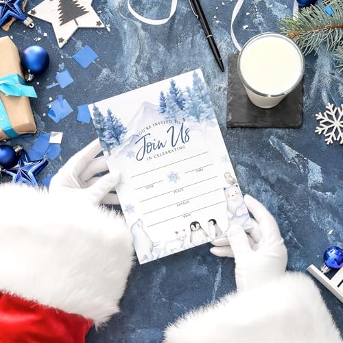 Whaline 25 Set Winter Forest Animal Snowflake Invitation Cards With Envelope Stickers