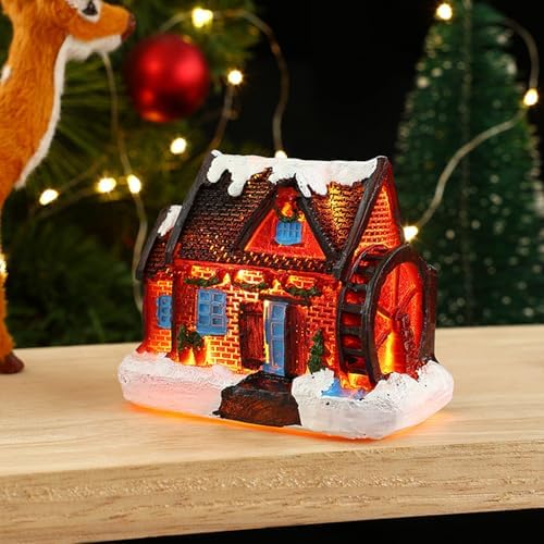 Keebgyy 4 Pack Light-Up Christmas Village Houses