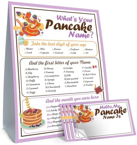 Funny Pancake Theme Game Cards Set - 30 Name Stickers Sign