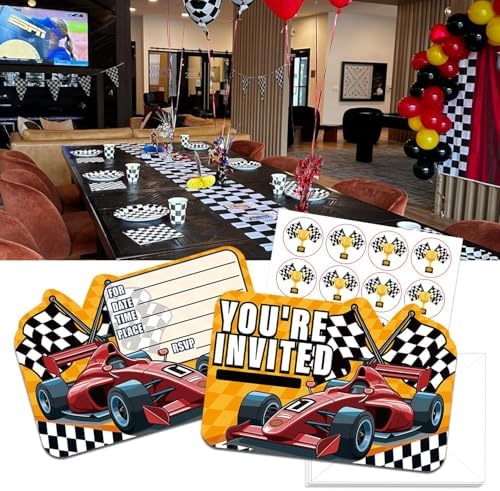 24PCS Race Car Birthday Invites with Envelopes and Stickers