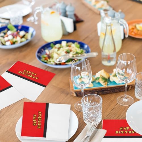 60pcs Happy Birthday Napkins Red White Cartoon Party Decor