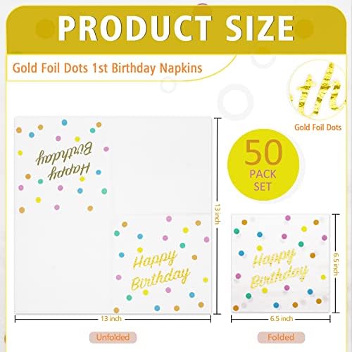 DYLIVeS Gold Foil Dots Birthday Napkins 65 Inch Pack of 50
