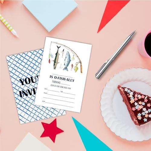 20 Fishing Birthday Invitations with Adhesive Envelopes
