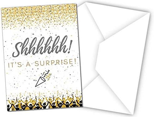Elcer Surprise Party Invitations Black Gold 20 Count