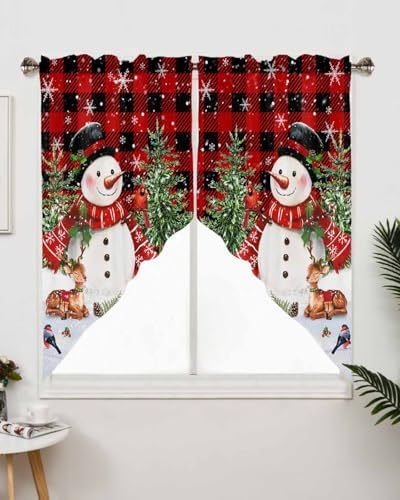 Christmas Swag Curtains Set 2 Panels 36x36 Red Black Buffalo Plaid Valance