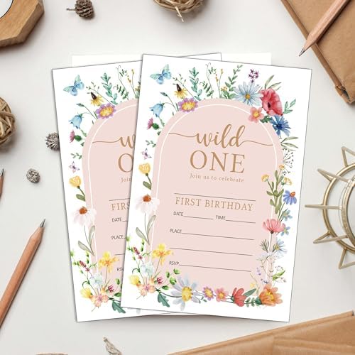 Wildflower Birthday Invitations 20Pcs 4x6 Fill-In Cards for Kids Party Supplies