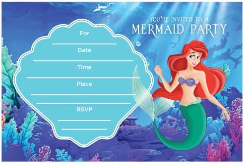 Set of 20 Undersea Princess Birthday Invitations with Envelopes