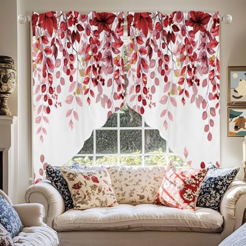 Savannan Red Leaves Rod Pocket Curtains 2 Panel