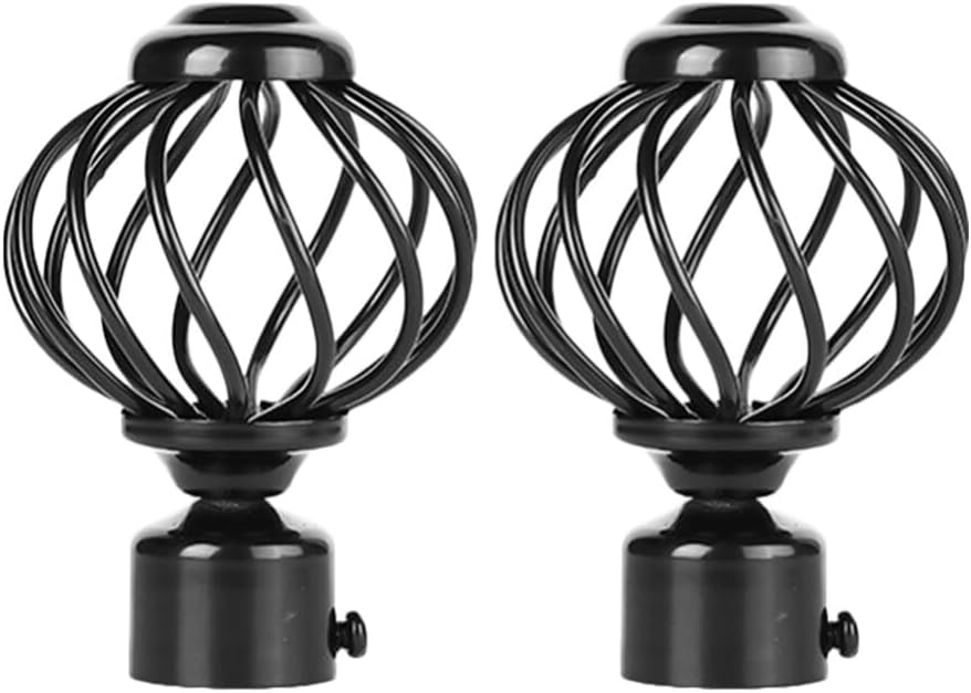 MAGICLULU 2pcs Round Curtain Rod Finials Black
