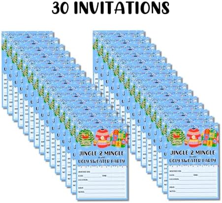 Lashicorn Ugly Christmas Sweater Party Invites 30-Pack 4x6 Blue