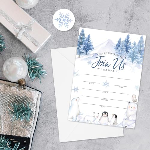 Whaline 25 Set Winter Forest Animal Snowflake Invitation Cards With Envelope Stickers