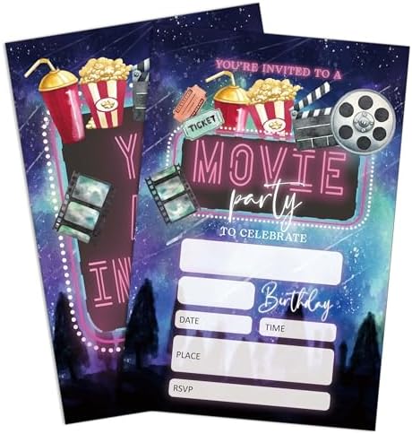 Movie Party Birthday Invitations 20 PCS 4x6 Inch with Envelopes