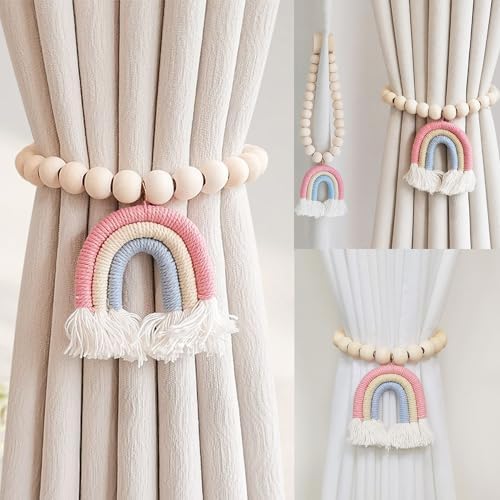 2 Pieces Wooden Beaded Curtain Tiebacks with Tassels