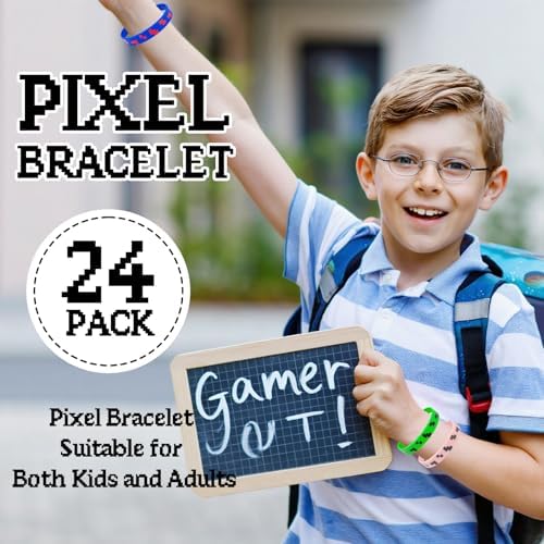 Pixel Theme Party Favors 24 PCS Silicone Bracelets