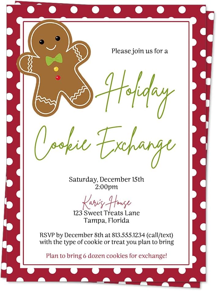 Gingerbread Cookie Exchange Invites with Polka Dots