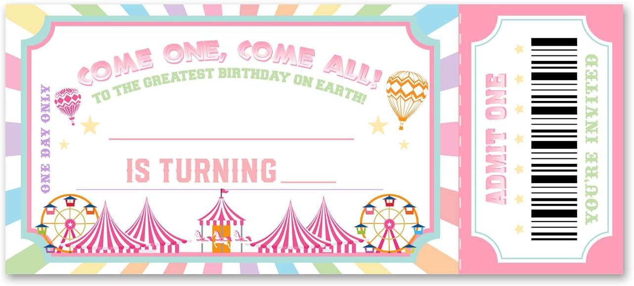 VAHATAN Carnival Birthday Party Invitations 20 Pack