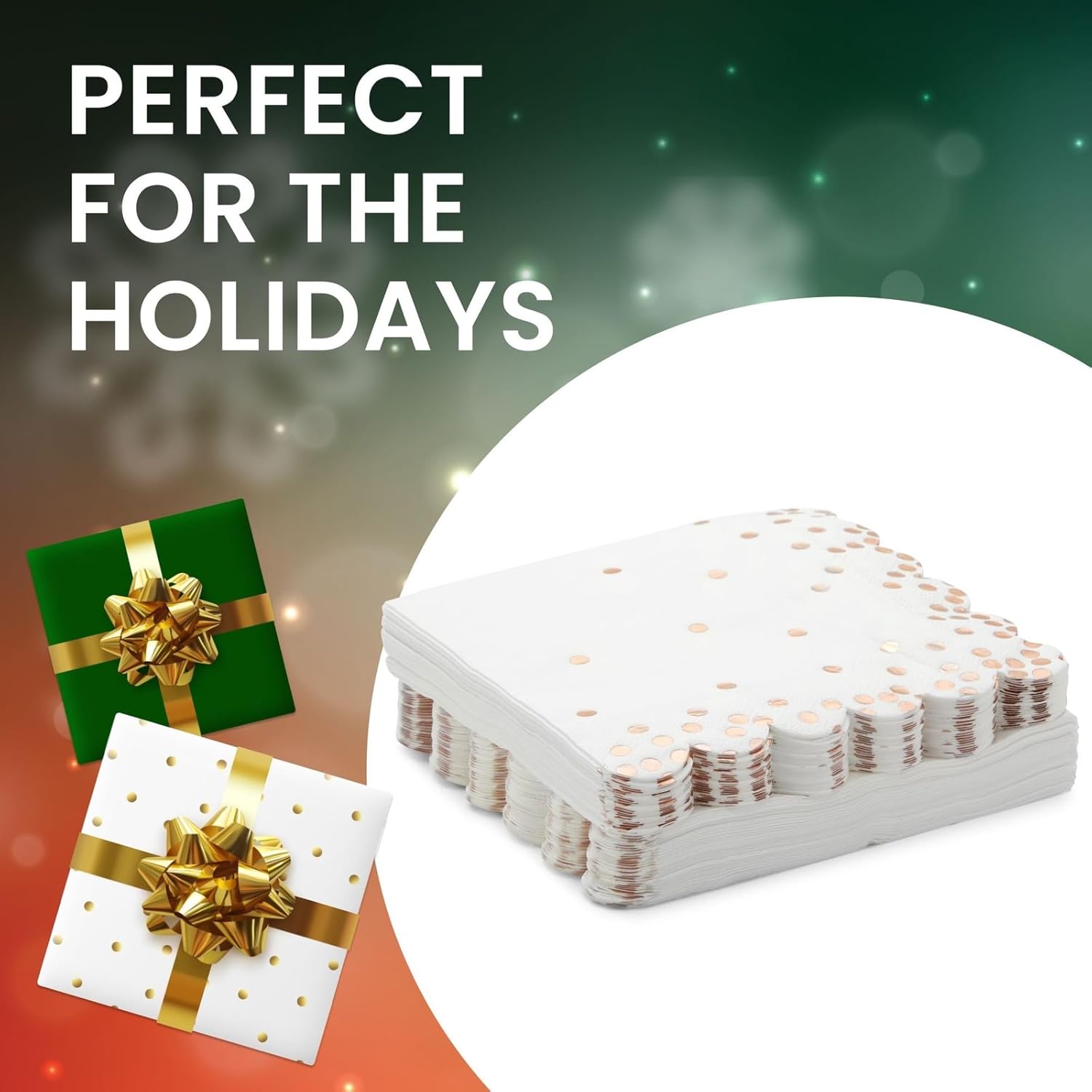 50 Pack Scalloped White Rose Gold Napkins for Events