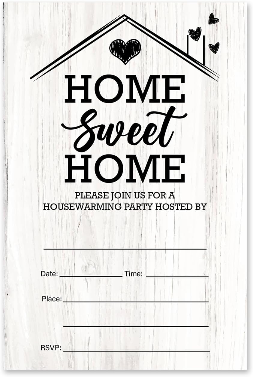 Brayqu Housewarming Party Invitations Rustic Home Sweet Home Fill-in 20 Set