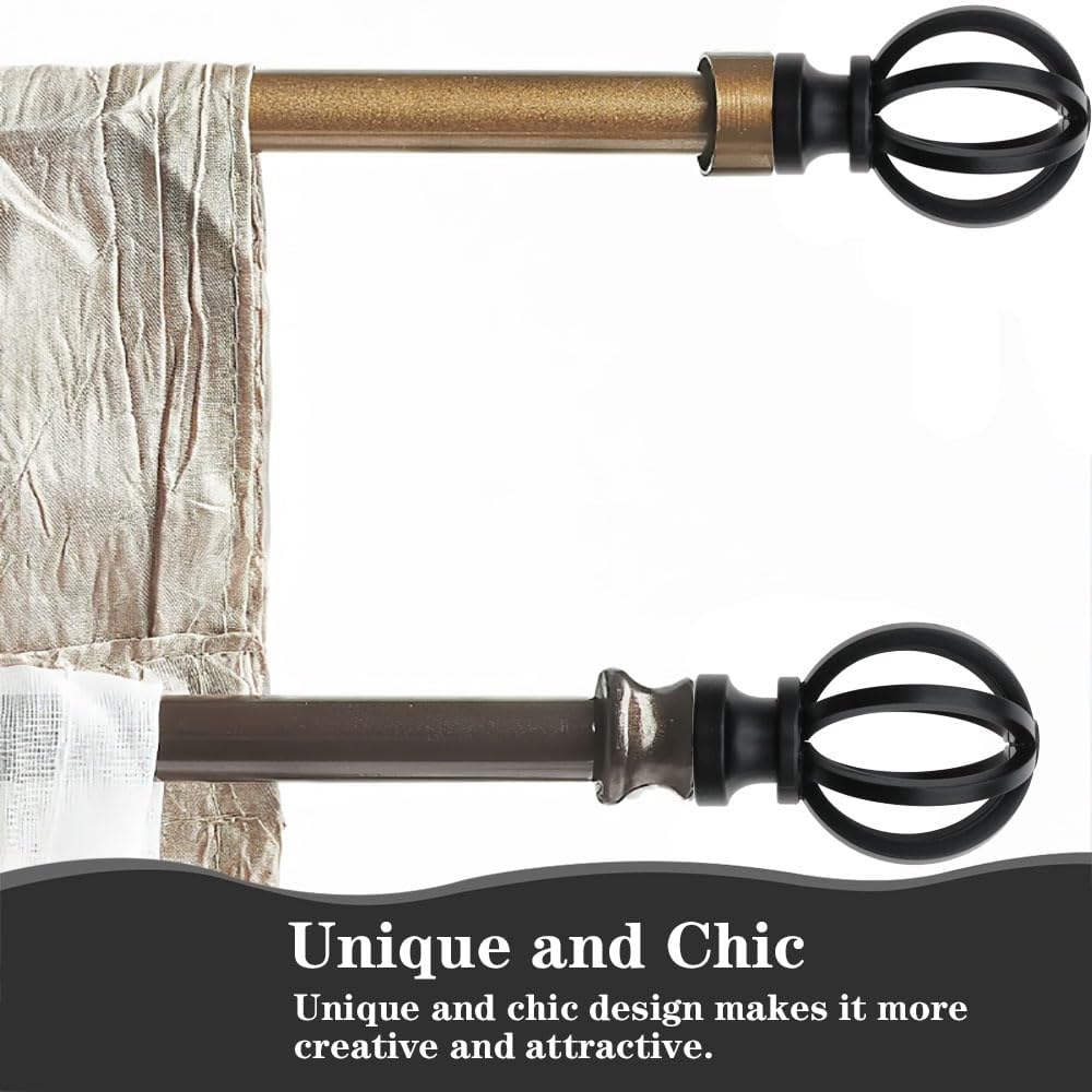 2 PCS Black Finials for 58 Inch Curtain Rods with M5 Screws